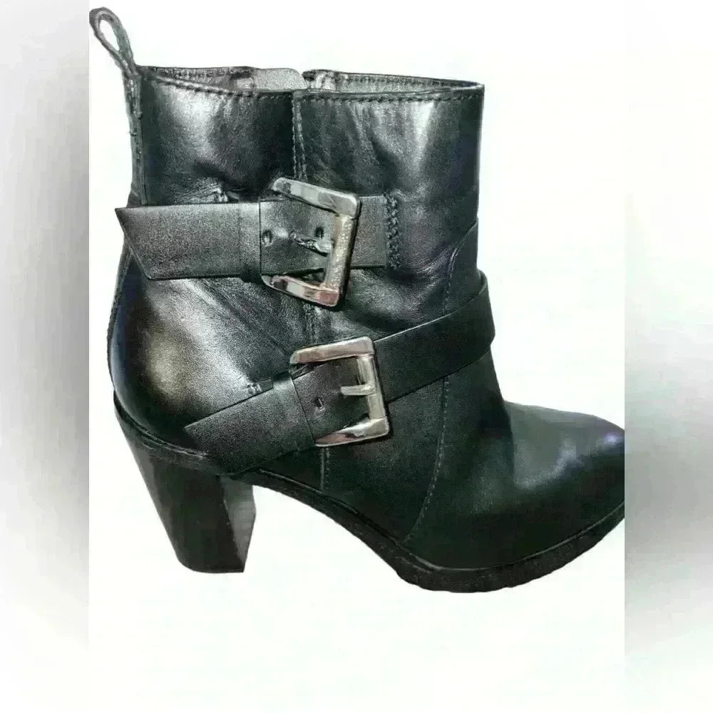 Michael Kors Black Ankle Slouch Zip Up Leather Sz 8 1/2 Minimalist block almond - Picture 2 of 8